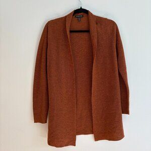 Eileen Fisher 100% Merino Wool Orange Open Front Cardigan Minimalist PETITE